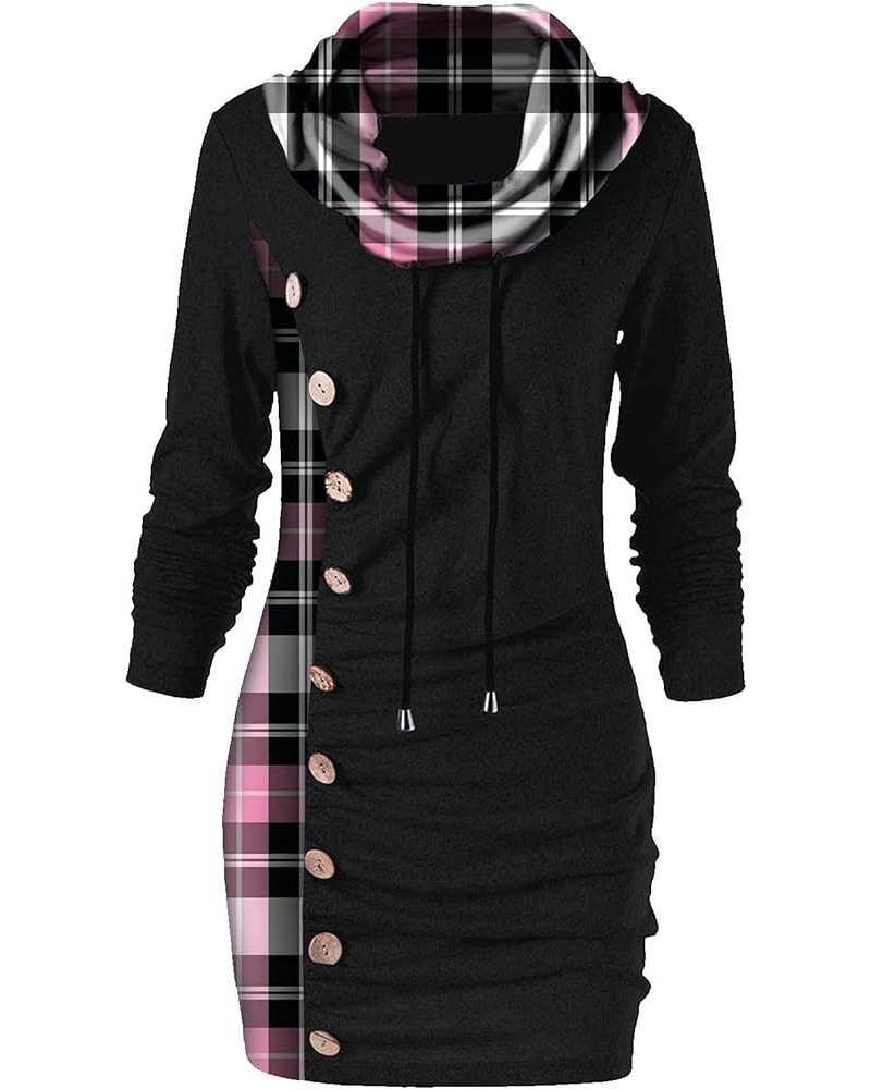 Women Casual Long Hoodie Pullover Long Sleeve Cowl Neck Plaid Button Blouse Bodycon Tunic Tops Drawstring Sweatshirts Navy $9...