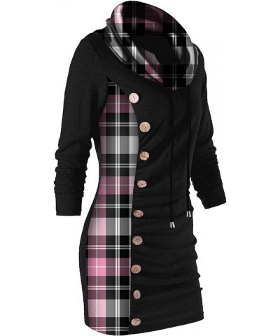 Women Casual Long Hoodie Pullover Long Sleeve Cowl Neck Plaid Button Blouse Bodycon Tunic Tops Drawstring Sweatshirts Navy $9...