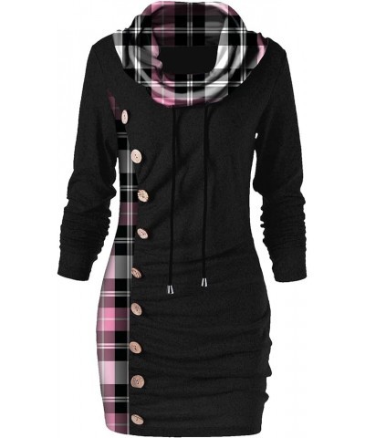 Women Casual Long Hoodie Pullover Long Sleeve Cowl Neck Plaid Button Blouse Bodycon Tunic Tops Drawstring Sweatshirts Navy $9...