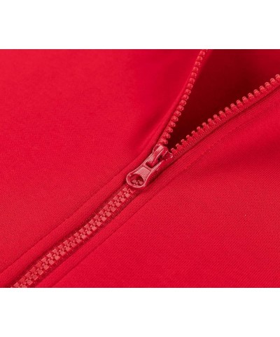 Women's Hooded Sweatshirt Casual Soft Brushed Fleece Hoody Drop Shoulder Full Zip Up Hoodie Size S-2XL Red $18.45 Hoodies & S...