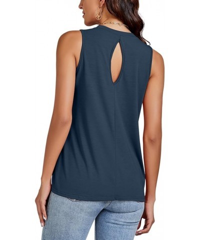 Women's Draped Twist Waist Sleeveless Ruched Loose Casual Tank Top Camisole Navy Blue $17.09 Tanks