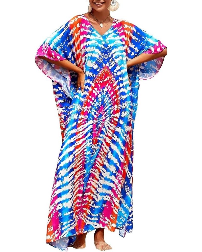 Ethnic Print Kaftan Dresses for Women Plus Size Turkish Swimsuit Cover Ups Long Beach Caftans Ethnic Print 15 $18.28 Swimsuits