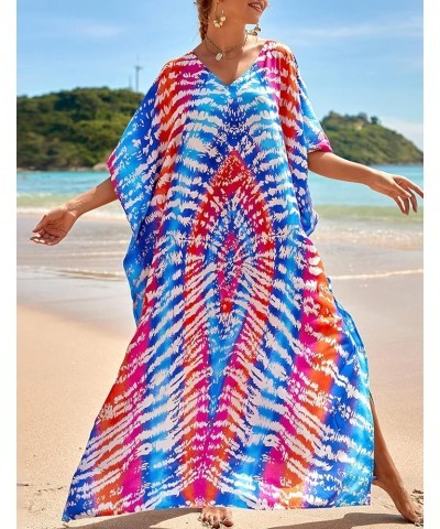 Ethnic Print Kaftan Dresses for Women Plus Size Turkish Swimsuit Cover Ups Long Beach Caftans Ethnic Print 15 $18.28 Swimsuits