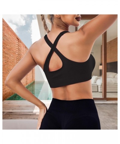 Women's Criss Cross Back Unlined Wirefree Sports Bra,Seamless Multipacks Fashion Yoga Bras Tank Tops,2 Piece Pack Black+blue ...