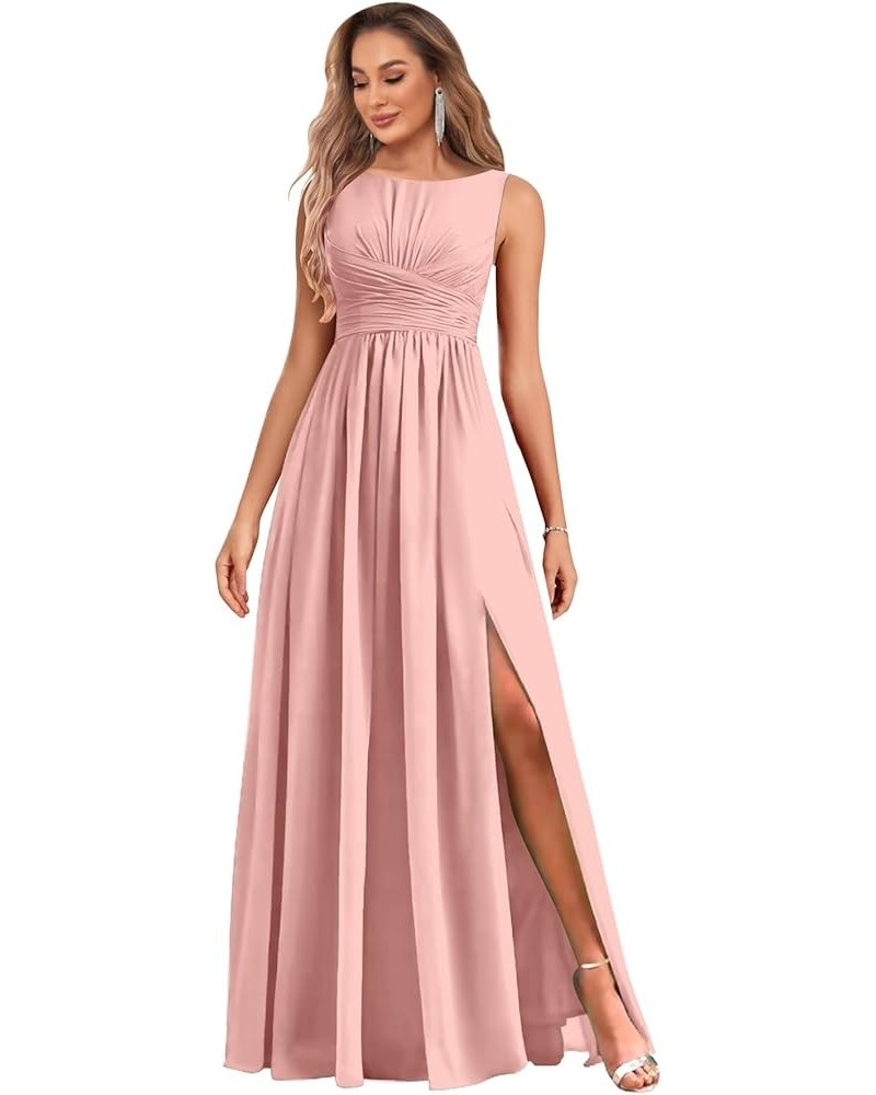 Chiffon Bridesmaid Dresses Long for Women with Slit A Line Ruched Formal Evening Gowns Dusty Rose $28.59 Dresses