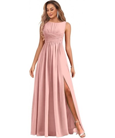 Chiffon Bridesmaid Dresses Long for Women with Slit A Line Ruched Formal Evening Gowns Dusty Rose $28.59 Dresses