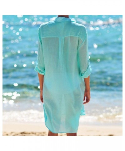 Women Vogue Button Down Crinkle Chiffon Shirts Bathing Suit Cover up Sexy Beachwear Light Green $13.91 Swimsuits