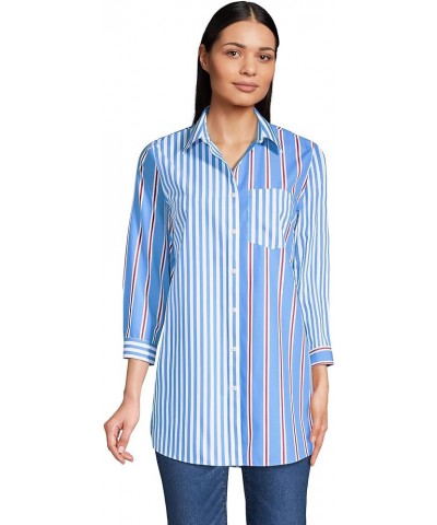 Women's No Iron 3/4 Sleeve Tunic Top Chicory Blue Stripe Mix $23.76 Tops