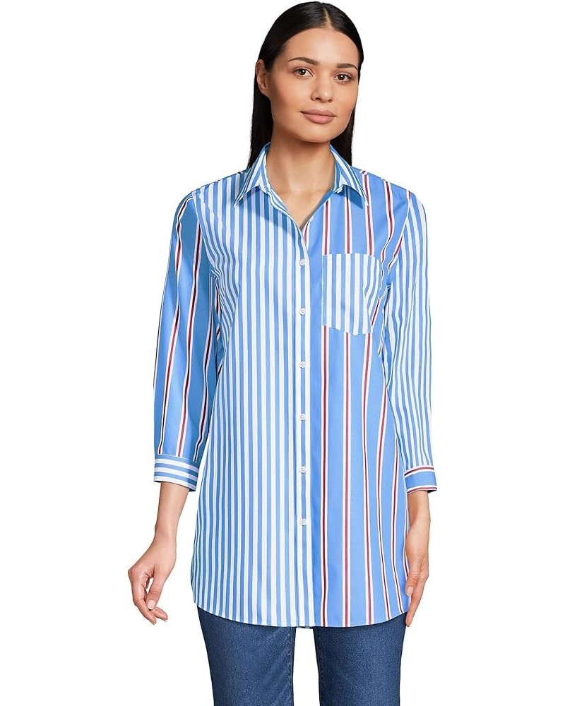 Women's No Iron 3/4 Sleeve Tunic Top Chicory Blue Stripe Mix $23.76 Tops