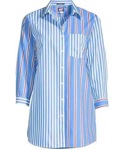 Women's No Iron 3/4 Sleeve Tunic Top Chicory Blue Stripe Mix $23.76 Tops