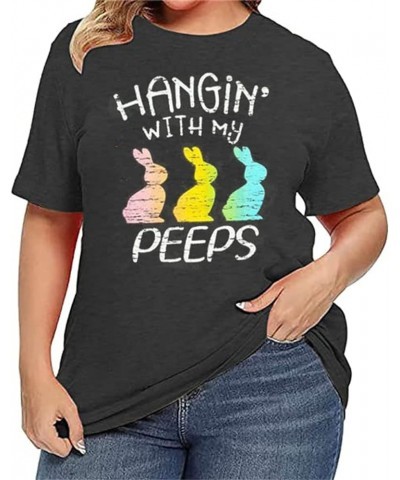 Women Plus Size Easter Shirt Funny Cute Bunny Eggs Graphic Tee Shirt Hanging with My Peeps Letter Print Novelty Tops(2-5X) Da...