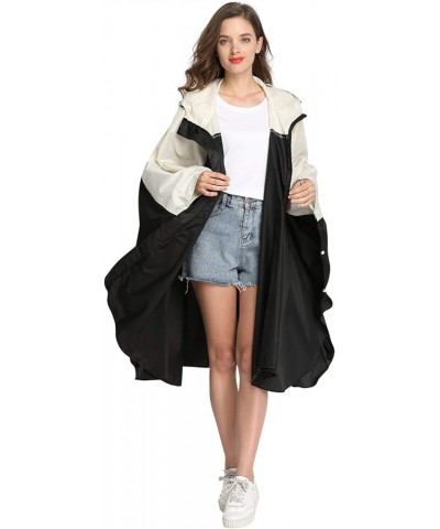 Rain Poncho Hooded Waterproof Raincoat Jacket for Adults with Zipper Black and Cream Coloured $17.59 Coats