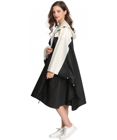 Rain Poncho Hooded Waterproof Raincoat Jacket for Adults with Zipper Black and Cream Coloured $17.59 Coats