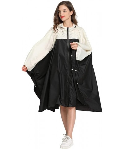 Rain Poncho Hooded Waterproof Raincoat Jacket for Adults with Zipper Black and Cream Coloured $17.59 Coats