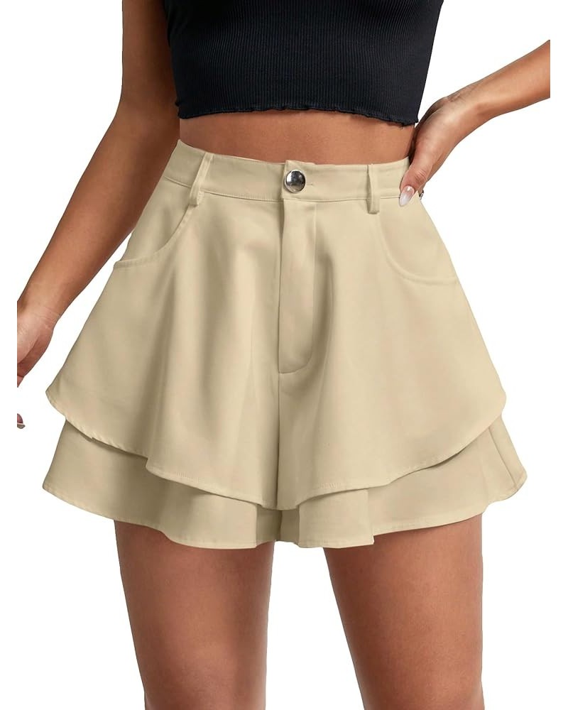 Women's Casual High Waist Layered Wide Flare Leg Mini Shorts with Pocket Apricot $14.40 Shorts