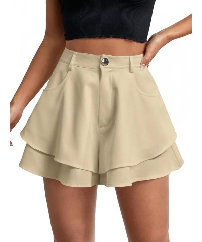 Women's Casual High Waist Layered Wide Flare Leg Mini Shorts with Pocket Apricot $14.40 Shorts