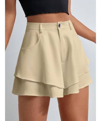 Women's Casual High Waist Layered Wide Flare Leg Mini Shorts with Pocket Apricot $14.40 Shorts