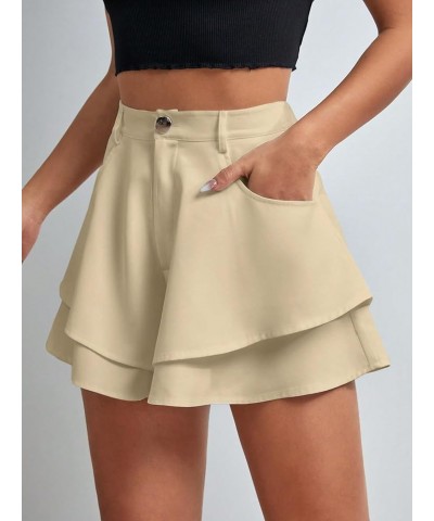 Women's Casual High Waist Layered Wide Flare Leg Mini Shorts with Pocket Apricot $14.40 Shorts