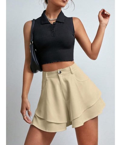 Women's Casual High Waist Layered Wide Flare Leg Mini Shorts with Pocket Apricot $14.40 Shorts