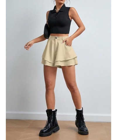 Women's Casual High Waist Layered Wide Flare Leg Mini Shorts with Pocket Apricot $14.40 Shorts