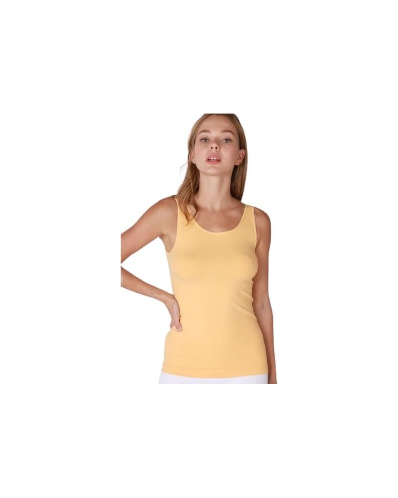 Women's Seamless Plain Jersey Long Tank Top - NS5178 Soft Marigold $14.03 Tanks