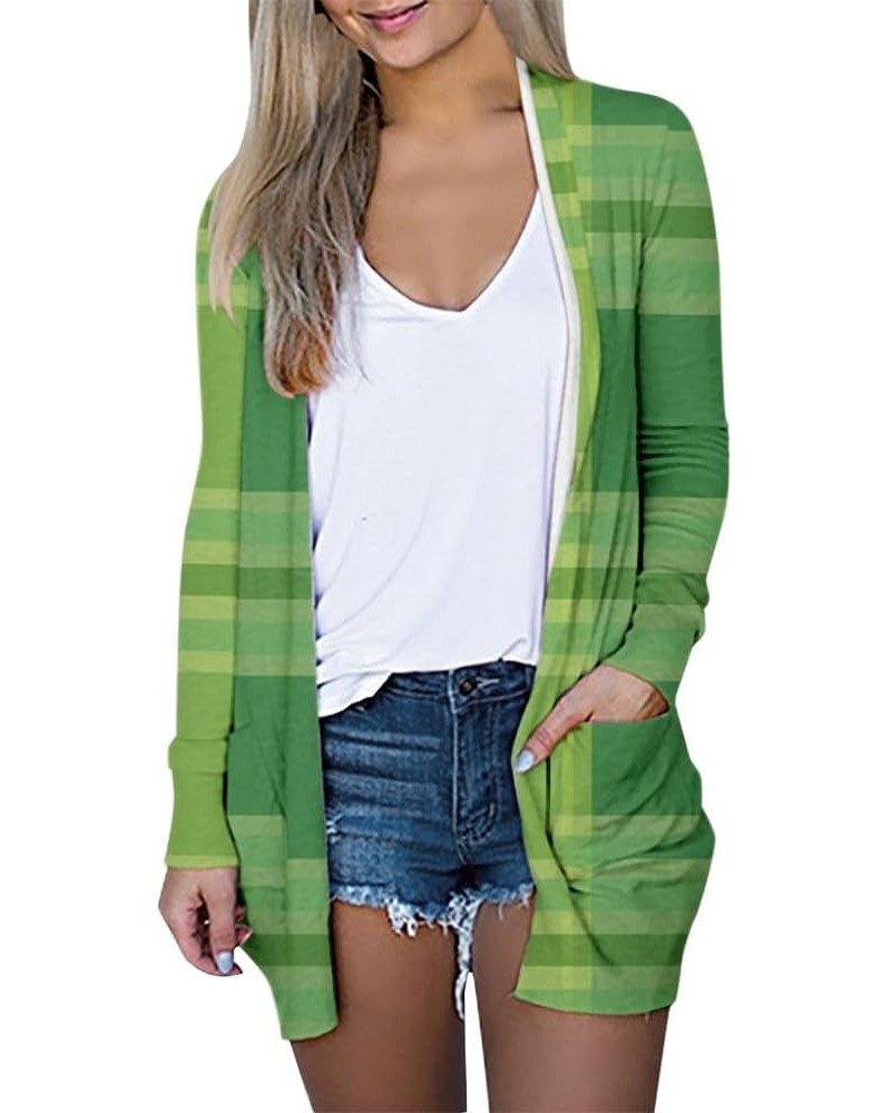 Womens Cardigan Lightweight ST Patricks Day Long Sleeve Open Front Cardigan Irish Shamrock Graphic Cute Green Cardigan 03-min...