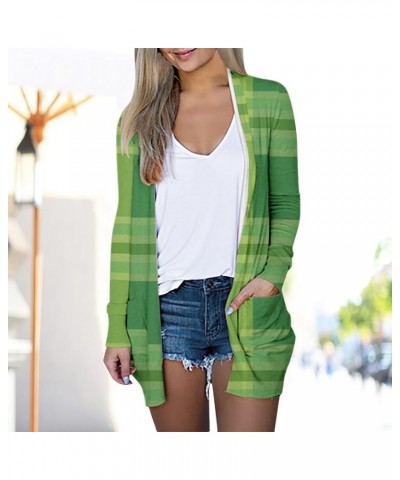 Womens Cardigan Lightweight ST Patricks Day Long Sleeve Open Front Cardigan Irish Shamrock Graphic Cute Green Cardigan 03-min...