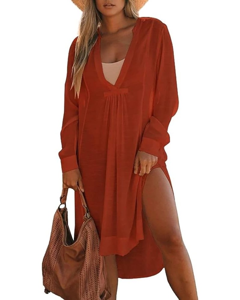 Robe Kaftan Bikini Swimwear Cover Up Casual Long Beach Maxi Dress for Women B-orange $12.30 Swimsuits