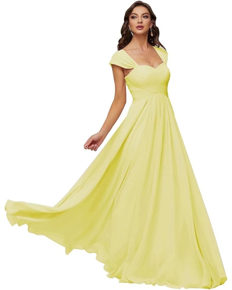 Women's Long Chiffon Bridesmaid Dresses Sweetheart Neck Formal Evening Party Gowns Daffodil $32.66 Dresses