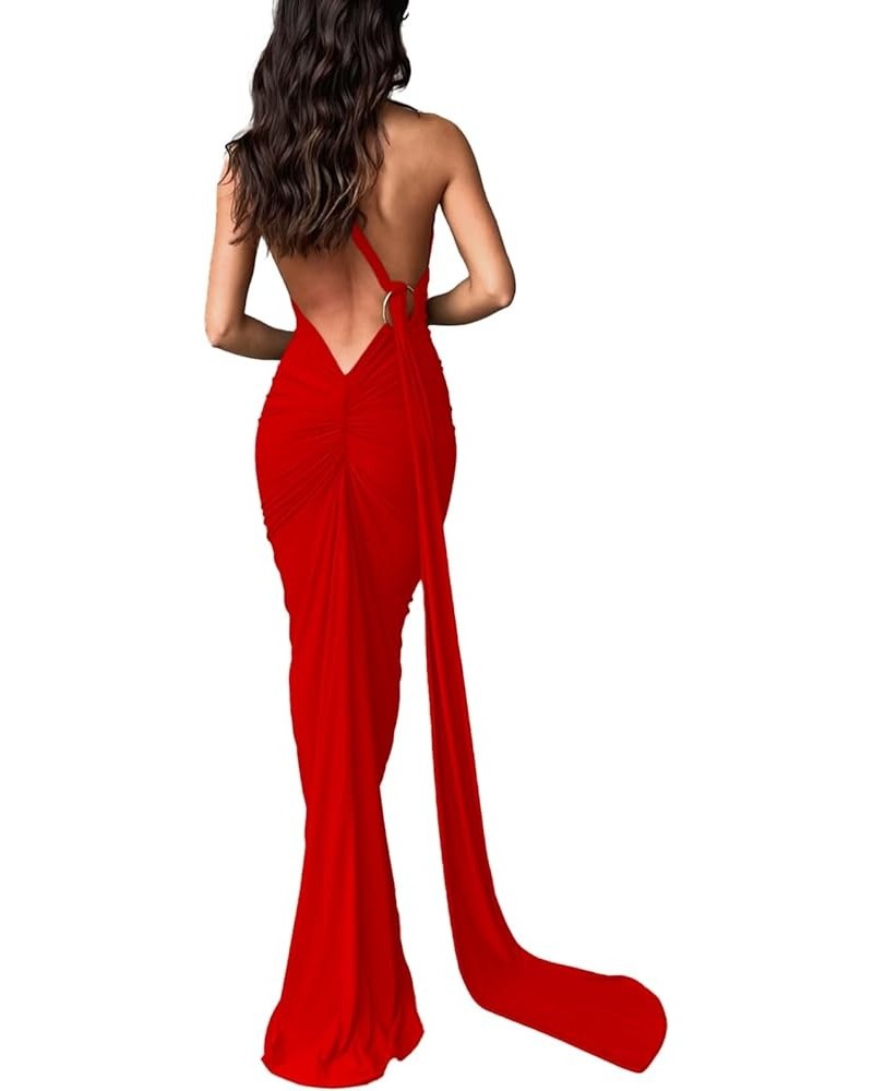 Women's Backless Maxi Dress Sexy Open Back Sleeveless Going Out Elegant Party Cocktail Night Out Bodycon Maxi Dress Red $15.3...