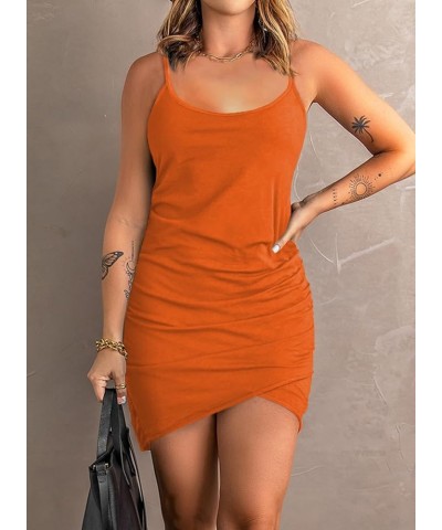 Sundress for Women 2024 Summer Sleeveless Sexy Spaghetti Strap Dresses Scoop Neck Wrap Dress X-orange $19.03 Dresses