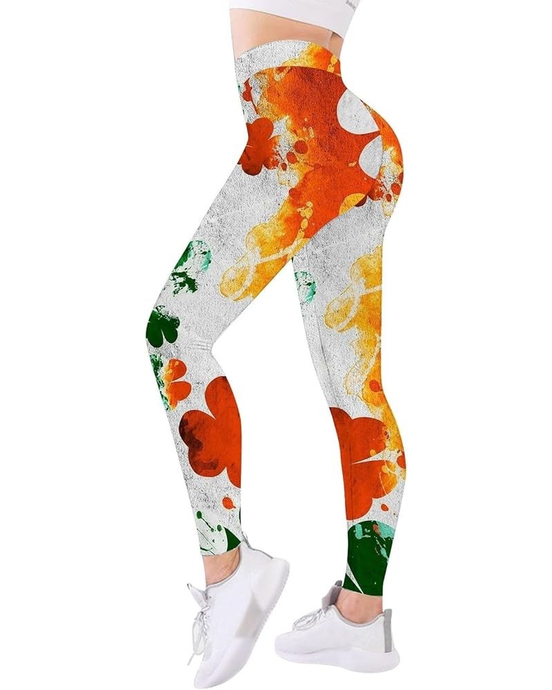 St. Patrick's Day Women's Irish Green Shamrock Leggings Clover Printed Stretchy Yoga Pants High Waisted Saint Tights 6-orange...