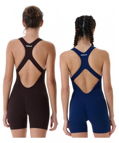 Power Romper for Women Workout Yoga Gym Seamless One Piece Racerback Jumpsuit Tummy Control Padded Sports Bra Pageant Blue $1...