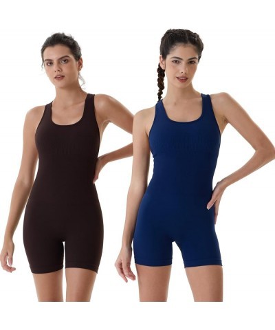 Power Romper for Women Workout Yoga Gym Seamless One Piece Racerback Jumpsuit Tummy Control Padded Sports Bra Pageant Blue $1...