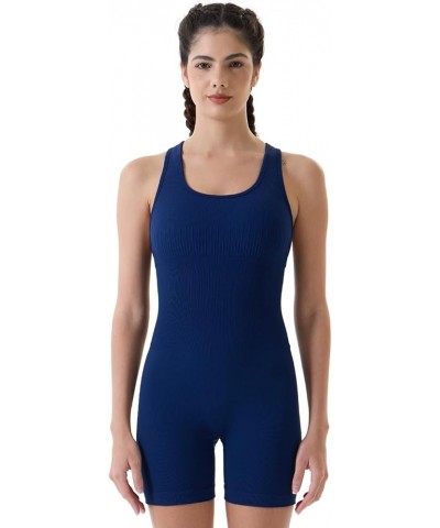 Power Romper for Women Workout Yoga Gym Seamless One Piece Racerback Jumpsuit Tummy Control Padded Sports Bra Pageant Blue $1...