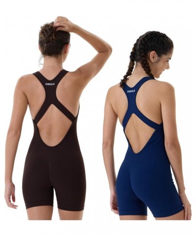 Power Romper for Women Workout Yoga Gym Seamless One Piece Racerback Jumpsuit Tummy Control Padded Sports Bra Pageant Blue $1...