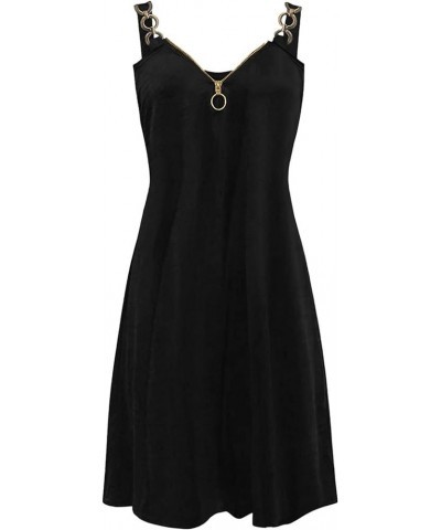 Womens Summer Casual Sleeveless Dress Sexy V Neck Beach Sundress with Pockets Black $13.02 Dresses