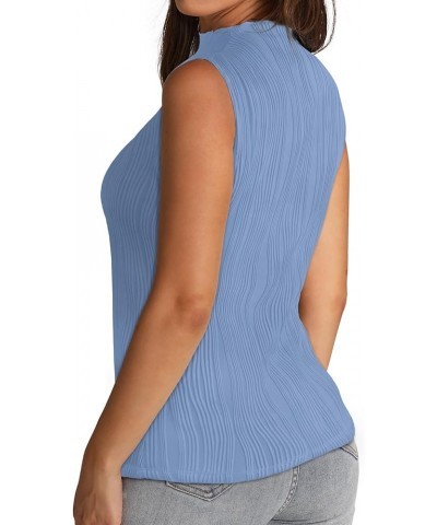 Womens Mock Neck Tank Tops Summer Textured SleevelessTops for Women Business Casual Blouse H-light Blue $16.19 Tanks