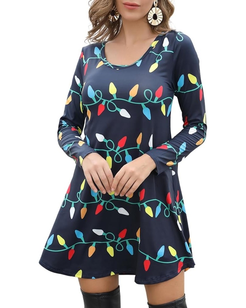 Women's Long Sleeve Spring Dress Casual Holiday Tunic Tops to Wear with Leggings Christmas Lights/Navy $12.30 Tops