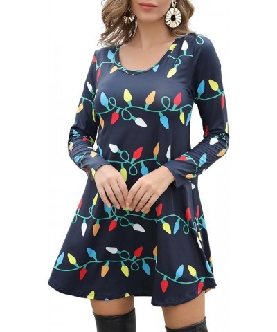 Women's Long Sleeve Spring Dress Casual Holiday Tunic Tops to Wear with Leggings Christmas Lights/Navy $12.30 Tops