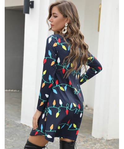 Women's Long Sleeve Spring Dress Casual Holiday Tunic Tops to Wear with Leggings Christmas Lights/Navy $12.30 Tops