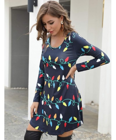 Women's Long Sleeve Spring Dress Casual Holiday Tunic Tops to Wear with Leggings Christmas Lights/Navy $12.30 Tops