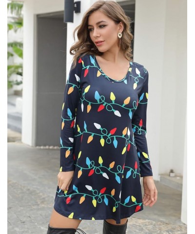 Women's Long Sleeve Spring Dress Casual Holiday Tunic Tops to Wear with Leggings Christmas Lights/Navy $12.30 Tops