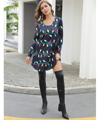 Women's Long Sleeve Spring Dress Casual Holiday Tunic Tops to Wear with Leggings Christmas Lights/Navy $12.30 Tops