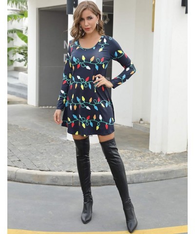 Women's Long Sleeve Spring Dress Casual Holiday Tunic Tops to Wear with Leggings Christmas Lights/Navy $12.30 Tops