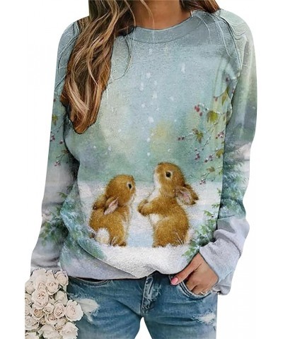 Women's Easter Basic Sweatshirt Crew Neck Long Sleeve Sweatshirt Casual Loose Sweatshirt with Rabbit Print Blue Green $15.65 ...