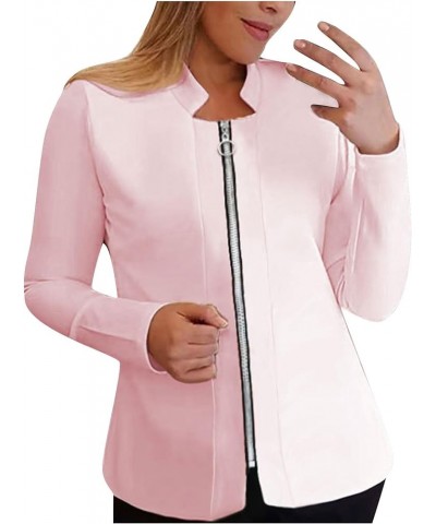 Womens Plus Size Casual Suit Jackets Zipper Cardigan Solid Blazers Coat Mock Neck Long Sleeve Open Front Blazer Jacket Pink $...