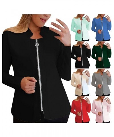 Womens Plus Size Casual Suit Jackets Zipper Cardigan Solid Blazers Coat Mock Neck Long Sleeve Open Front Blazer Jacket Pink $...