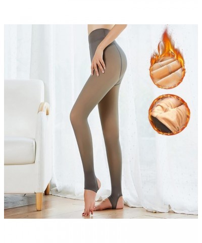 Fleece Lined Tights Women Sheer Fake Translucent Tights Skin Color Plus Size Winter Thermal Warm High Waisted Leggings Coffee...