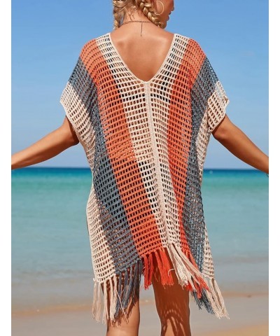 Women's Boho Tunic Tops Beach Cover Up Dress Resort Swimsuit Kimono Loungewear D Orange Grey $14.96 Swimsuits